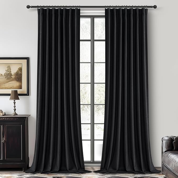 QJmydeco Long Black Curtains for Living Room Black Out Drapes for Bedroom by QJMYDECO