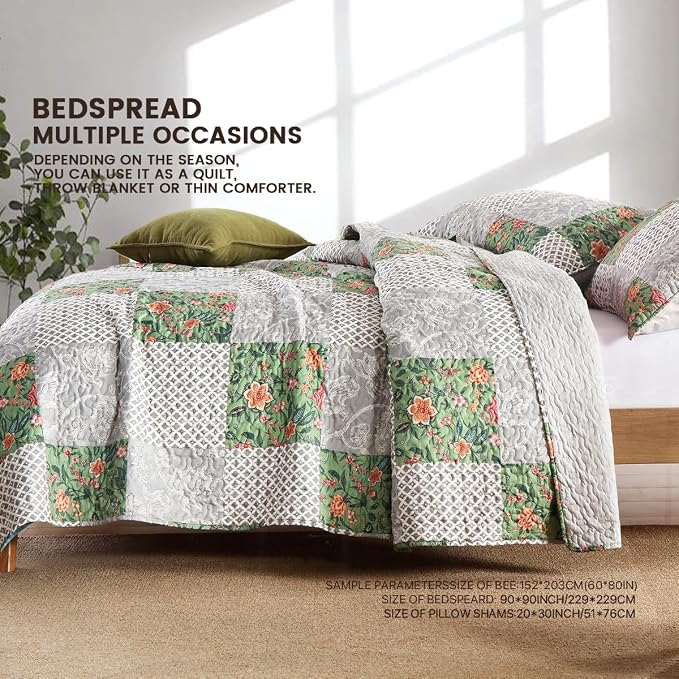 Quilt Set King Size Floral Patchwork Quilted, Soft Comforter Set Bedding Sets - Image 3