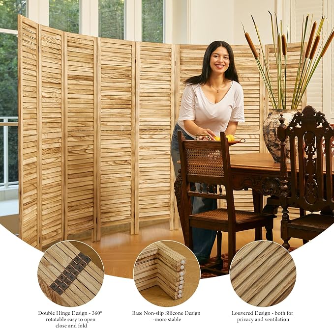 Room Dividers and Folding Privacy Screens, Wood Louvered Separators Divider Wall - Image 5