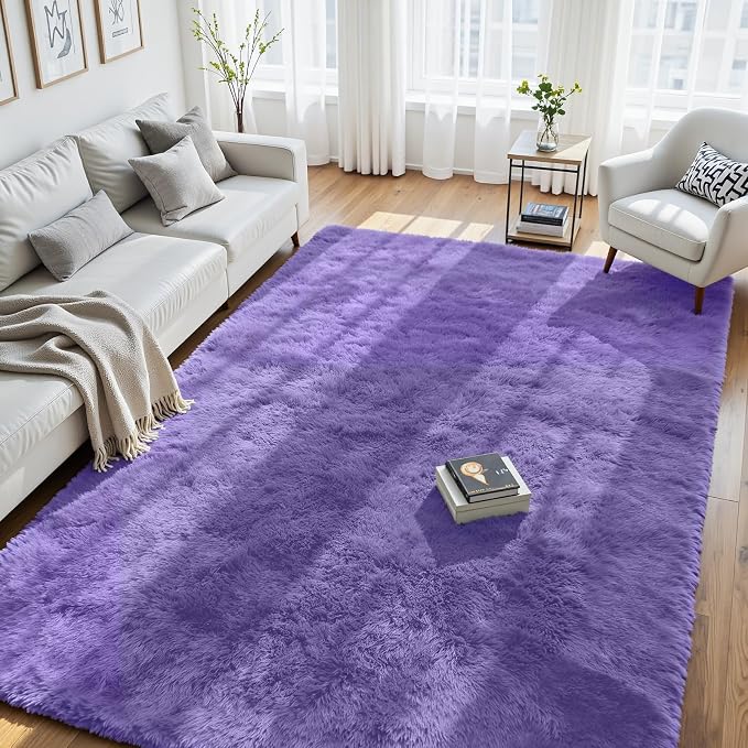 6x9 Fluffy Area Rug for Living Room: Soft Non-Slip Purple Bedroom Carpet | by Oriannal