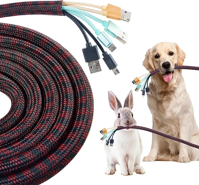 QCSIW Split Cable Sleeve, 1/2 Inch 10ft Black Red Braided Wire Loom for Home Cable Management, Pet Chew Protection and DIY Cord Organizer for Desk and Home Theater