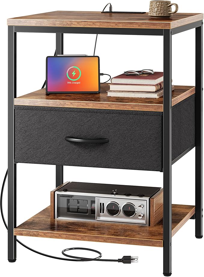 SUPERJARE Nightstand with Charging Station, USB-C Port, Bedside Table | 27.7 by SUPERJARE