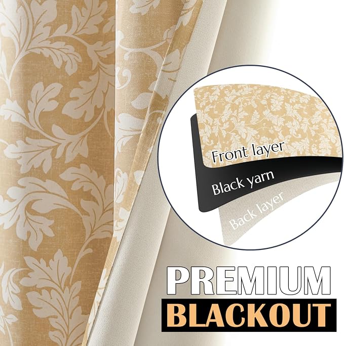 jinchan Brown Floral Blackout Curtains 84 Inch Farmhouse Grommet 2 Panels | - Image 5