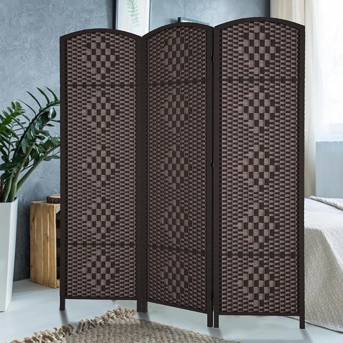 RHF Room Divider Panel, 3 Panel Partition Room Dividers Screen, Dark Mocha | - Image 2