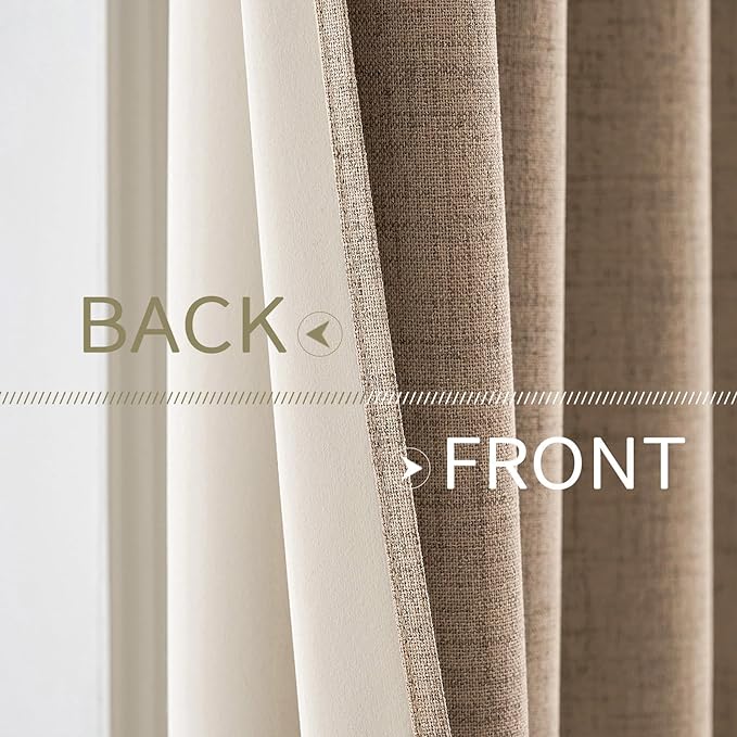 MIULEE Extra Wide 100% Blackout Linen Curtains 100x96 Copper Brown | Room - Image 6