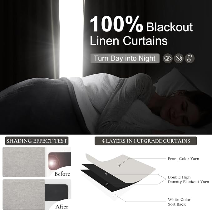 Natural Melange Taupe Blackout Curtains 102 Inch Long Flax Linen Curtain - Image 2