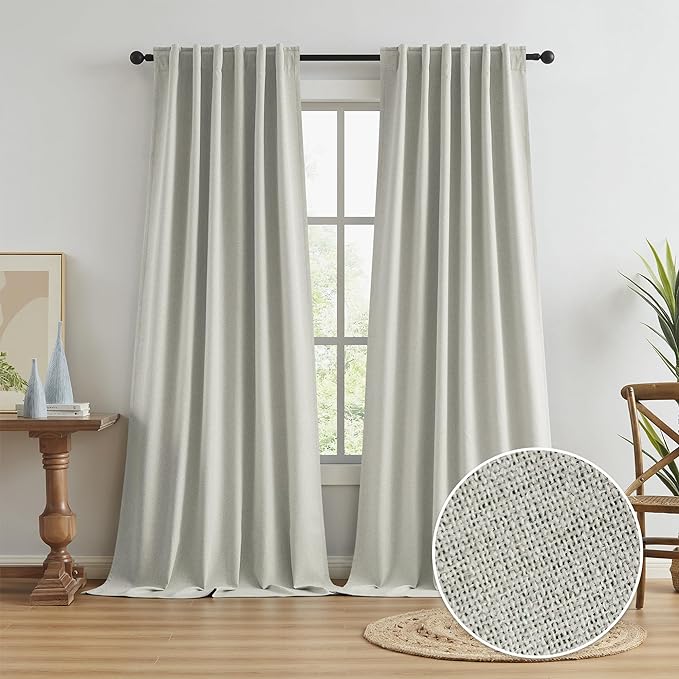 Full Shading Linen Curtains Greyish Beige 126 Inches Long Back Tab Track System by KEQIAOSUOCAI