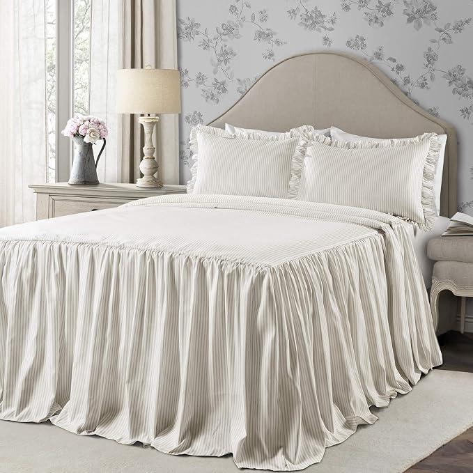 Lush Decor Ticking Stripe Bedspread King Size 3 Piece Set Wheat - Image 2