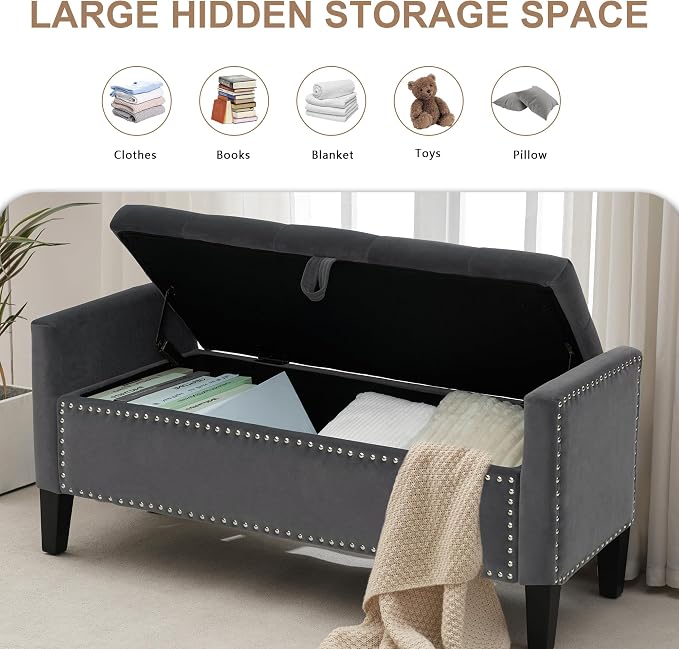 Velvet Ottoman with Storage, Modern Storage Bench - Image 3