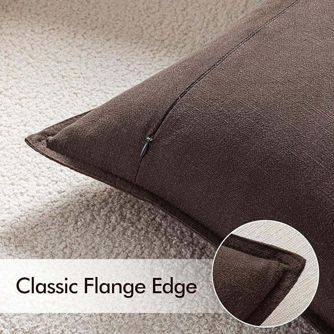 EMEMA Throw Pillow Covers Decorative Linen Pillow Covers 18x18 Inch Dark Brown Boho Farmhouse Neutral Couch Throw Pillows for Bed Pack of 2 Accent Pillowcase Modern Sofa Cushion Livingroom Home
