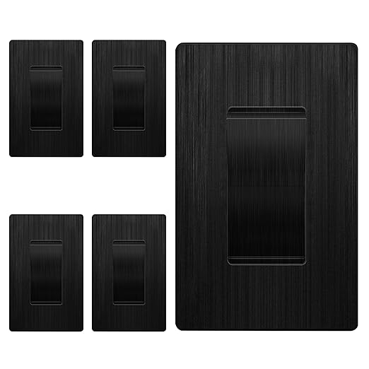 LIDER Brushed Black Minimalist Design Decorator Switch with Screwless Wall Plate, Frameless Wall Light Switch, On/Off Rocker Switch, Single Pole, Residential Grade, 3 Wire, 15A 120-277VAC, 5 Pack