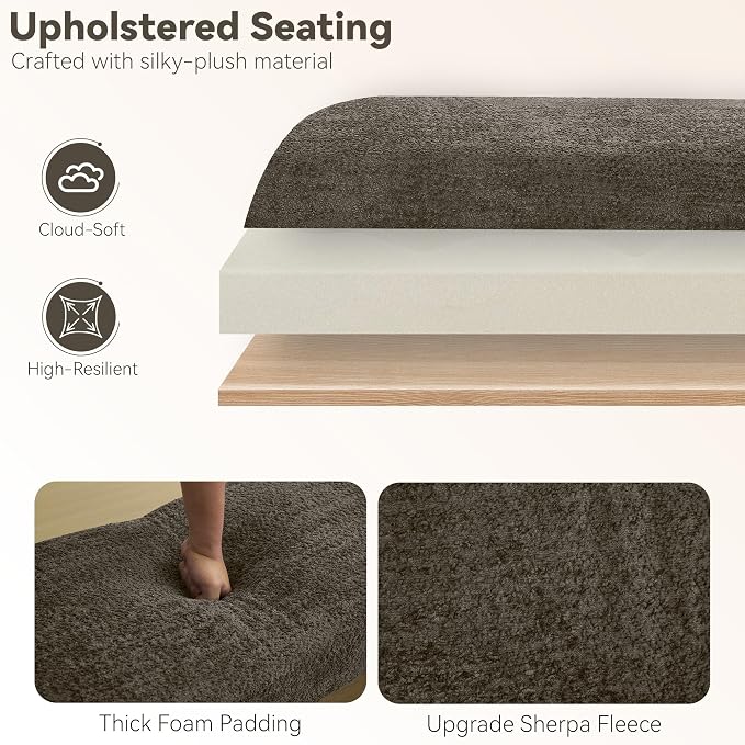 Upholstered Entryway Bench, 58.7" Modern Bedroom Bench, Curved Armrests - Image 3