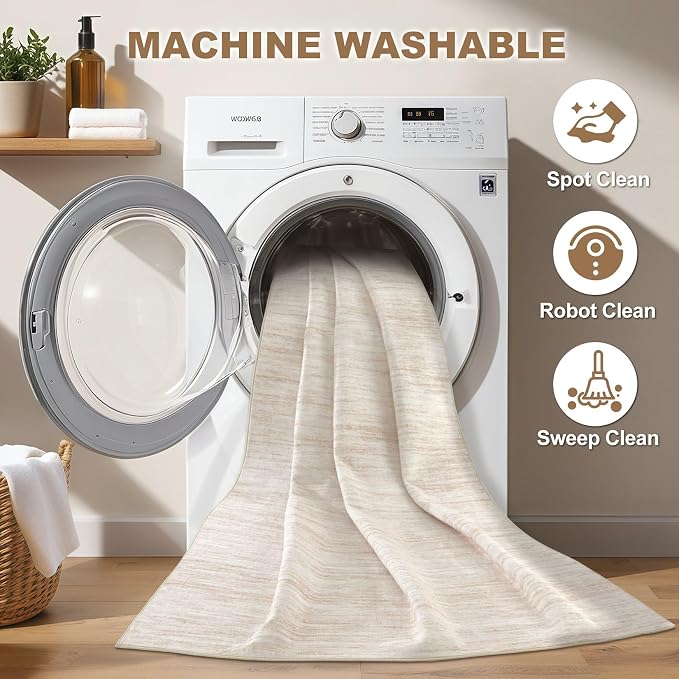 Nakagishi Boho 9x12 Area Rug Living Room Rugs Machine Washable Beige | Soft - Image 2