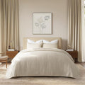 100% Cotton Cross Stitch 3-Piece Quilt Set, Flax Beige | 100% Cotton, Elegant by EVERGRACEHOME