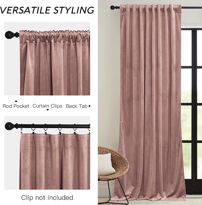RYB HOME Dusty Pink Velvet Curtains - Image 3