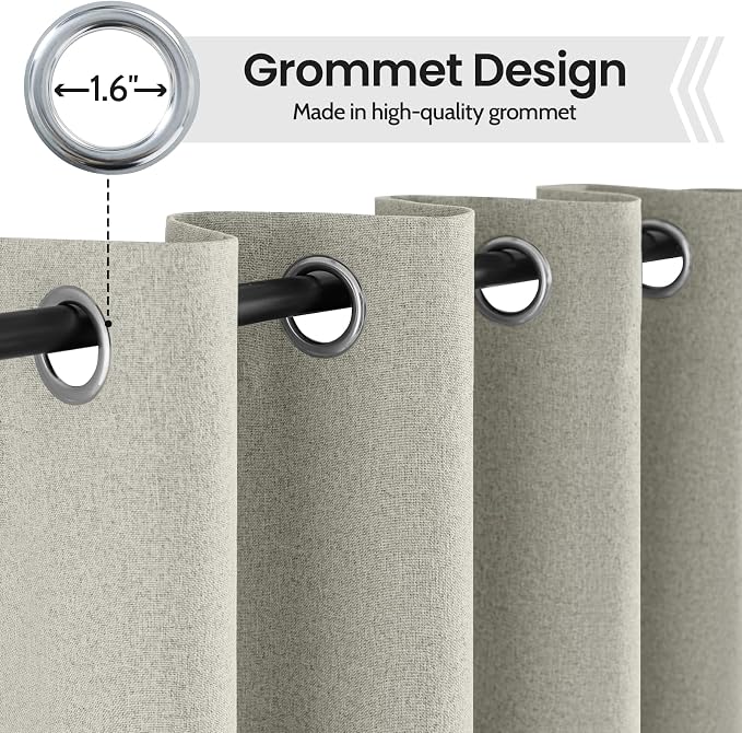 COSVIYA 100% Blackout Cream Linen Curtains & Drapes 96 Inch Length | Light - Image 4