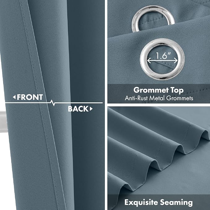Short Stone Blue Half Blackout Curtains W40 x L36 Inch 2 Panels | Thermal - Image 3