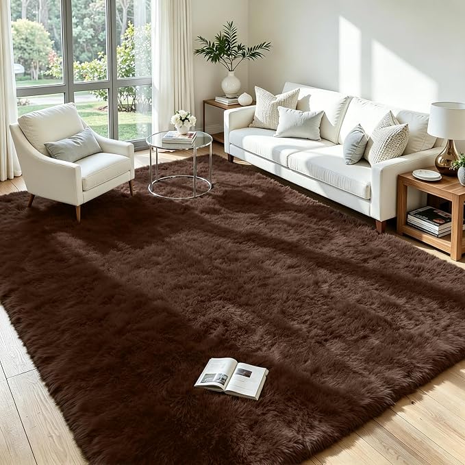 5x8 Fluffy Area Rug for Living Room: Soft Non-Slip Brown Bedroom Carpet | Ultra by Oriannal