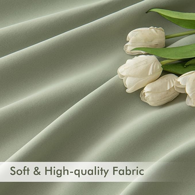 MIULEE Sage Green Back Tab Blackout Curtains 52x96 Inch Long 2 Panels Set | Rod - Image 6