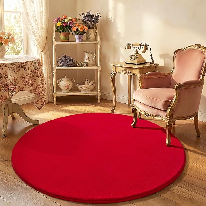 Red Round Area Rug 5ft Washable Circle Rugs - Image 7