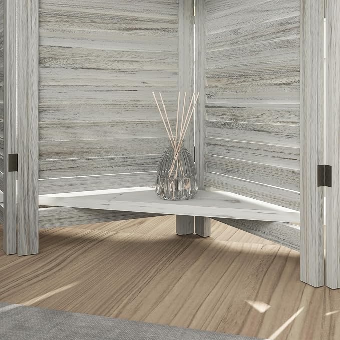 HOMCOM Room Divider with Shelves, 5 Panel, Distressed White | Wood Privacy - Image 8