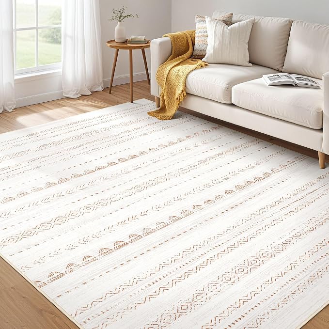 Nakagishi Boho 4x6 Area Rug Living Room Rugs Machine Washable Beige/Brown | Soft by NakagishiAreaRug