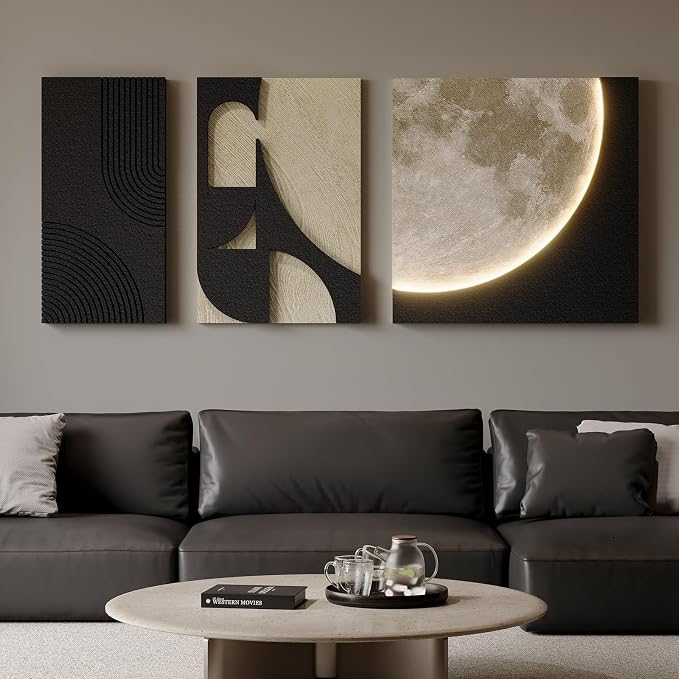 3D LED Wall Art with Moon Design, Lighted Abstract Wall Decor Set, 3 Piece | - Image 2