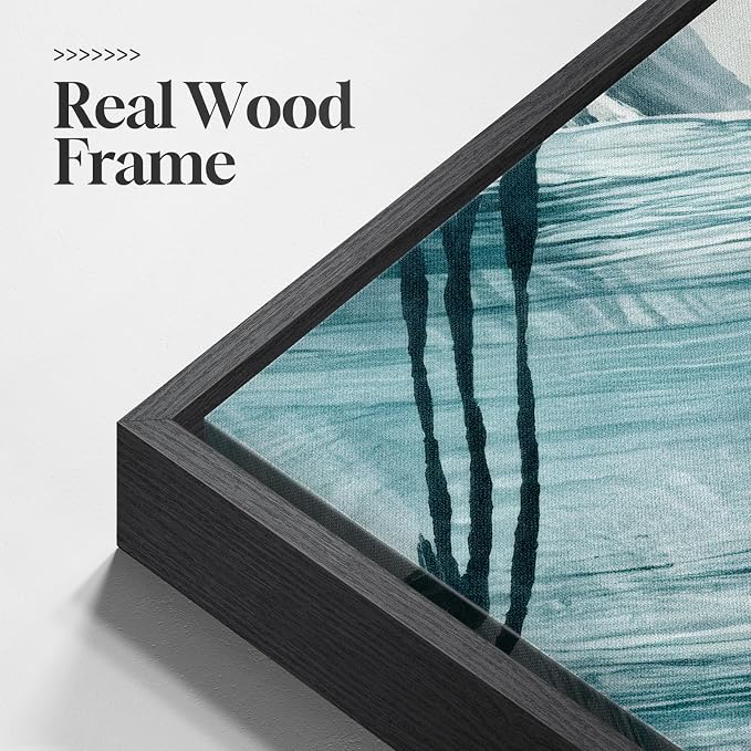Large Framed Blue and Neutral Abstract Wall Art - Image 5