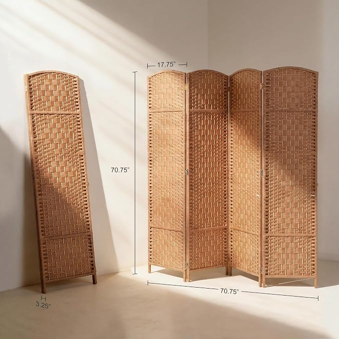 HOMCOM Room Divider 4-Panel, 6FT-Tall Folding Privacy Screen, Natural | - Image 7