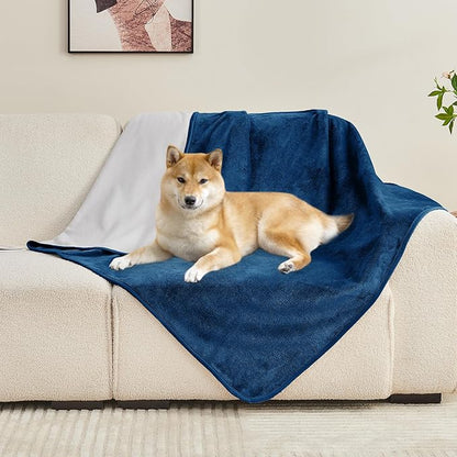 Waterproof Blanket 60"x80" for Adults, Reversible Waterproof Bed Cover for Dogs Cats Pets, Soft Leakproof Blanket for Bed Couch Sofa Furniture Protector, Navy Blue/Light Grey