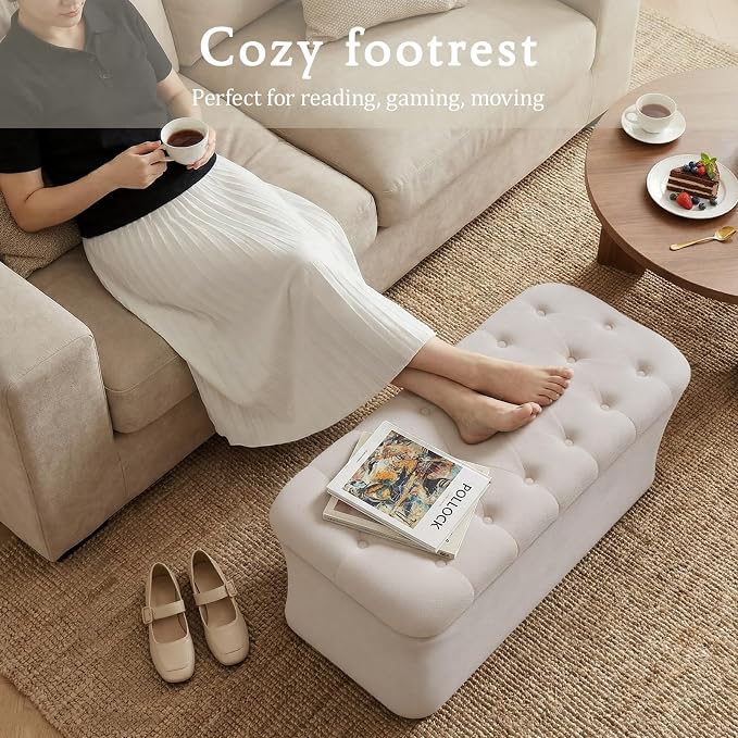 Storage Ottoman Bench, End of Bed Bench, 39.8 x 18.1 x 17.7 Inches Pouf Ottoman - Image 4