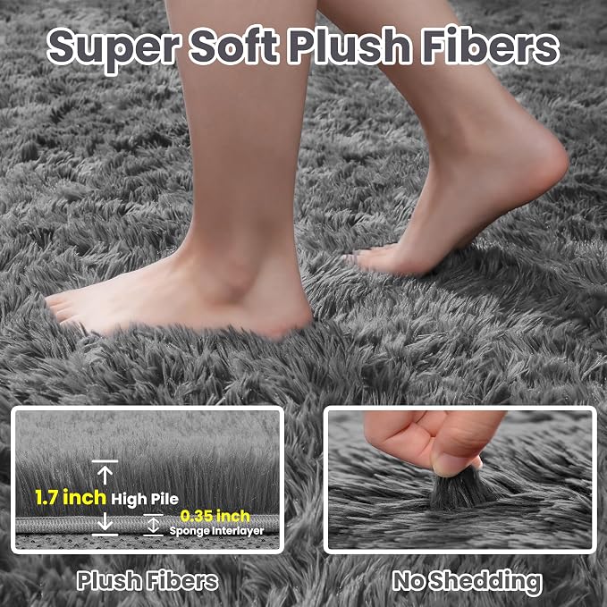 5x7 Fluffy Shag Area Rugs for Living Room Bedroom: Soft Carpet Light Gray | - Image 5