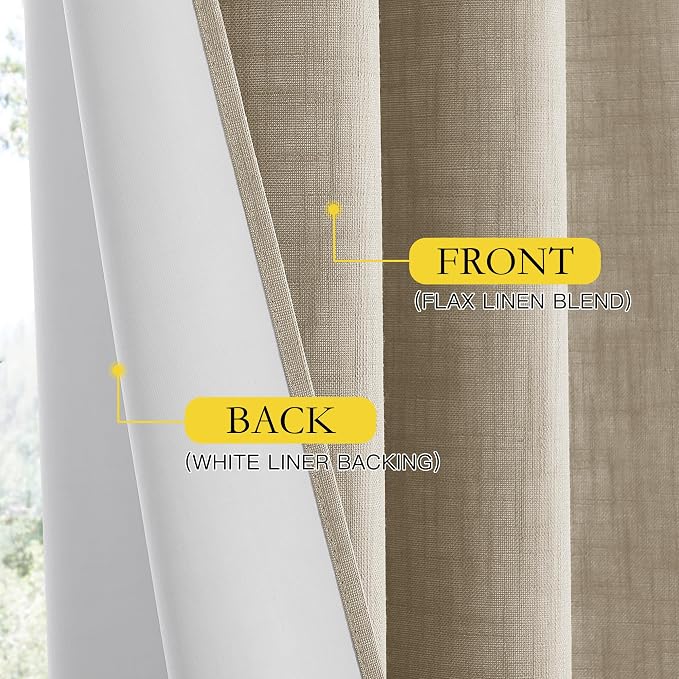 NICETOWN Taupe 100% Blackout Linen Curtains 84 inch Long Burg, Farmhouse Thick - Image 6