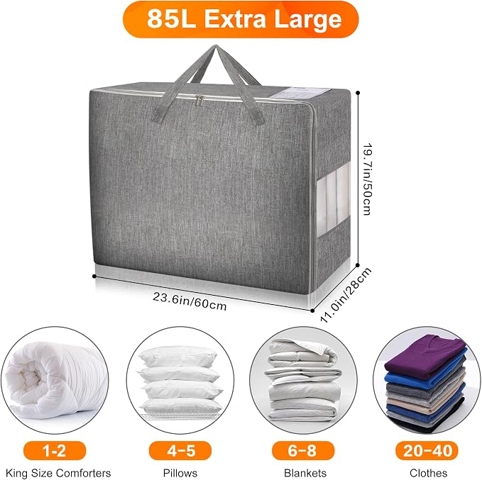 3 Pack 85L Comforter Storage Bags, Extra Large Bedding Storage Bags - Image 2