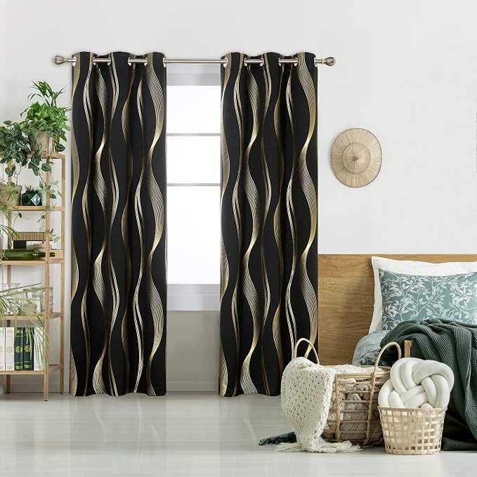 Deconovo Curtains for Living Room, Pattern Blackout Curtains 84 Inches Long | - Image 2
