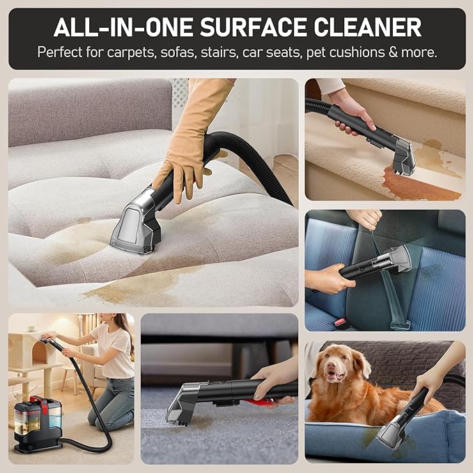 C9 Portable Carpet & Upholstery Cleaner Machine, Spot and Stain Deep Cleaner with Remover Formula for Pets,Stairs,Couch Area Rugs,Upholstery,Car Seat