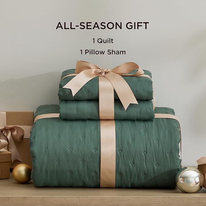 Bedsure Twin/Twin XL Quilt Bedspread, Lightweight Comforter, Dark Green | - Image 7