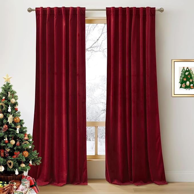 RYB HOME Red Velvet Blackout Curtains 90 inches by RYBHOME