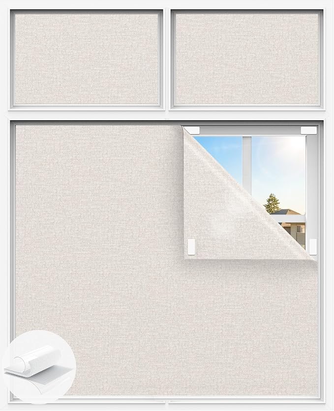 Linen Blackout Curtains for Bedroom, Temporary Blackout Shades by Tlany