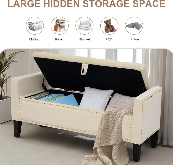 Velvet Ottoman with Storage, Modern Storage Bench - Image 3