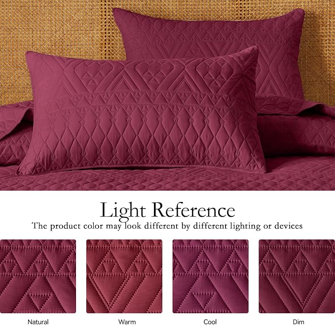 akkialla Twin Quilt Set, Burgundy Lightweight Microfiber Bedspread Coverlet - Image 5