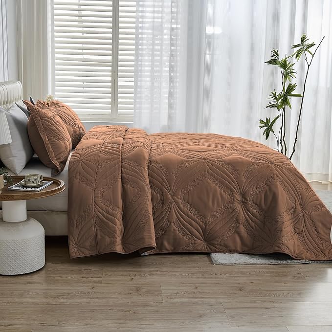 Kingnex Oversized King Bedspreads 128x120 Ultrasonic Quilted Coffee | Extra - Image 3