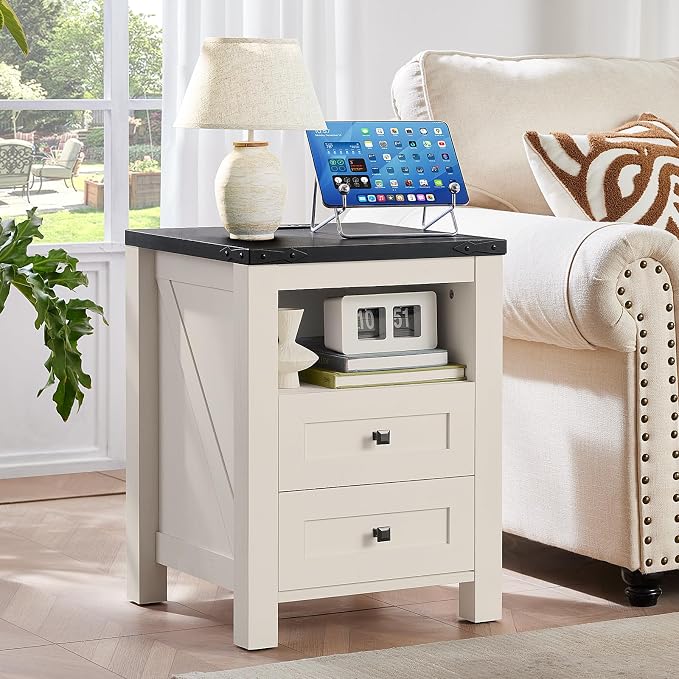Joaxswe Nightstand with Charging Station and 2 Drawers, Farmhouse | White Night - Image 5