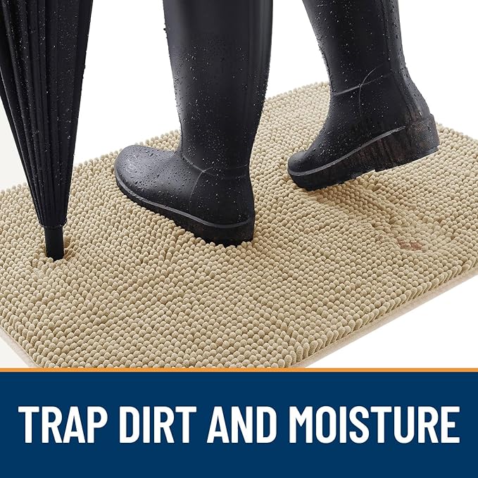 OLANLY Dog Door Mat for Muddy Paws 59x32, Absorbs Moisture and Dirt, Absorbent Non-Slip Washable Doormat, Quick Dry Chenille Mud Mat for Dogs, Entry Indoor Entryway Carpet for Inside Floor, Beige