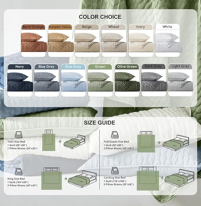 WDCOZY Blue Oversized California Cal King Size Quilt Bedding Sets - Image 9