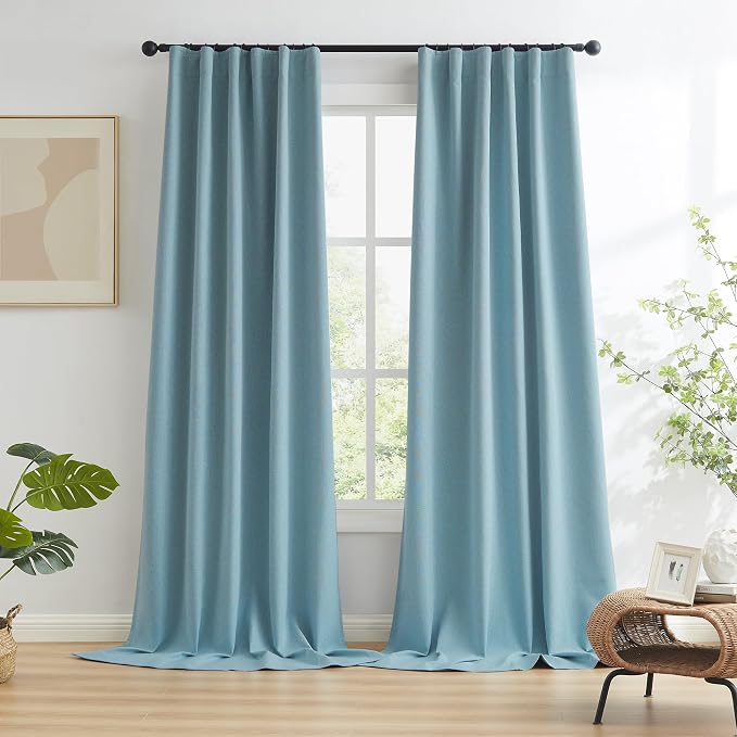 Dusty Blue 100% Blackout Curtain Blinds, Living Room Completely Shaded Draperies - Image 2