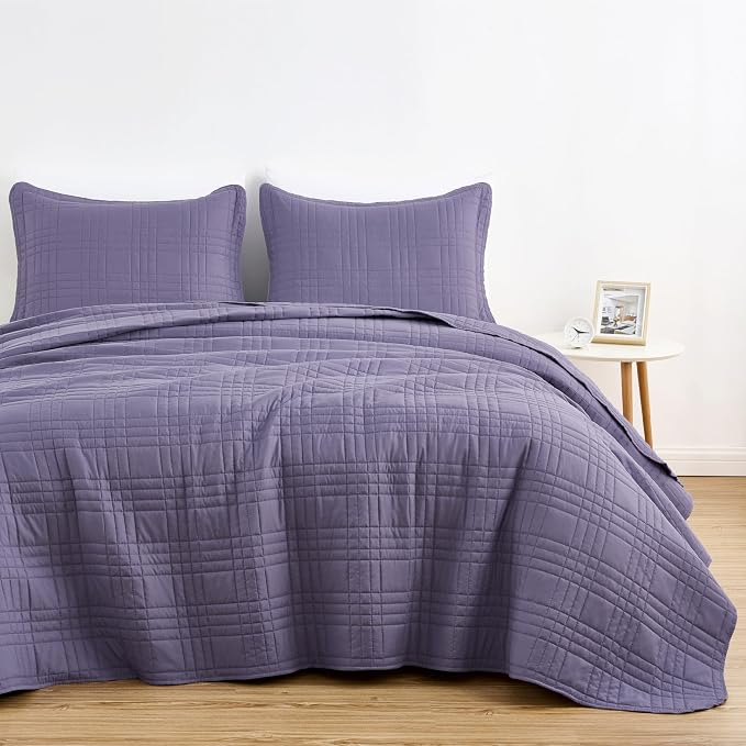 Chezmoi Collection Kingston Queen Size Bedspread Set, 3-Piece Dusty Purple - Image 2