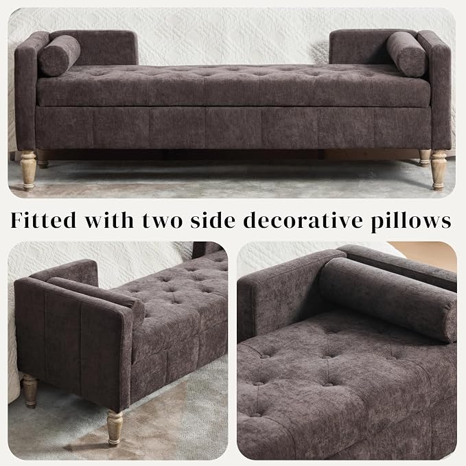 Aoiy & Wifon 64.57" W End of Bed Bench King Size, Upholstered Large Storage - Image 6