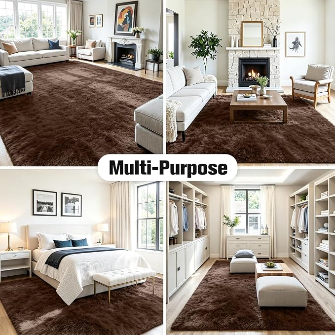 5x8 Fluffy Area Rug for Living Room: Soft Non-Slip Brown Bedroom Carpet | Ultra - Image 9