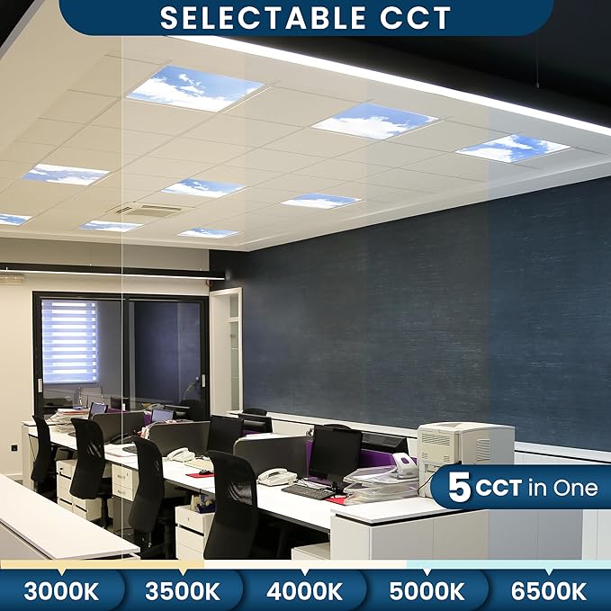 4 Pack 2x4 LED Flat Panel Light Drop Ceiling Fixture with Cloud Design, 7000LM Tunable 20W-40W, 3000K-6500K 0-10V Dimmable Skylight Recessed Fixture for Office Shop, ETL & DLC 24x24 Inch LED Panel